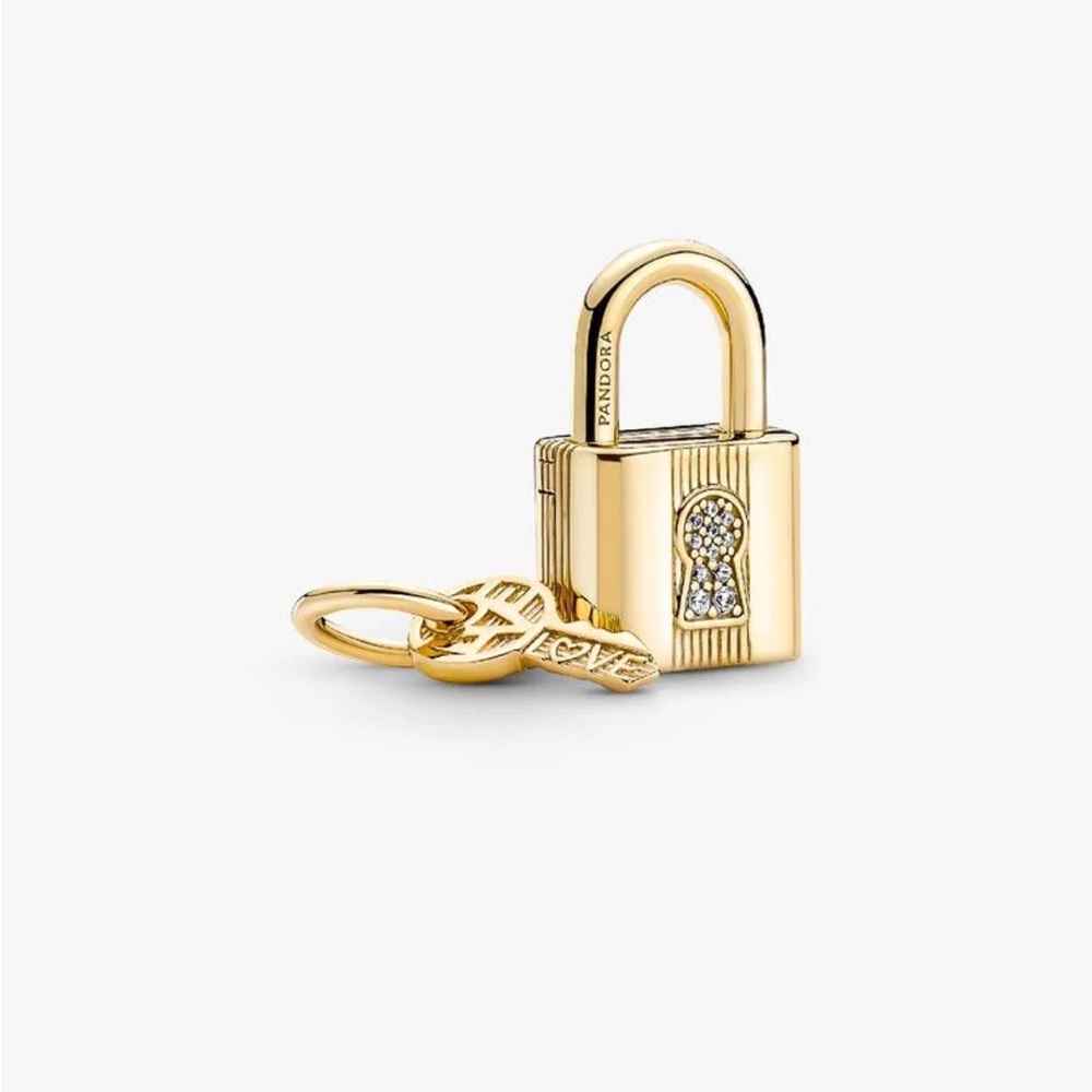 Gold Padlock & Key Dangle Charm - Picture 2 of 9